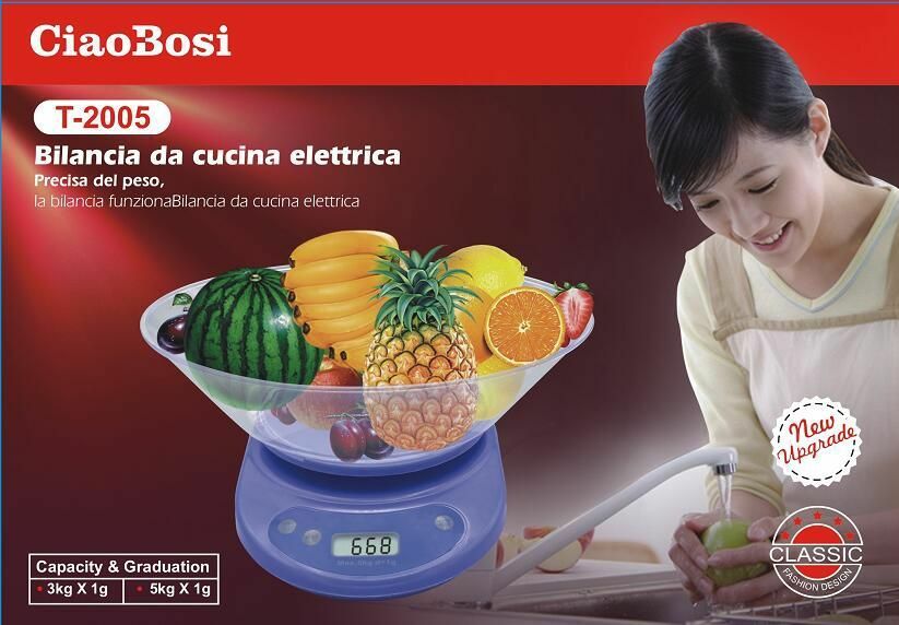 Bilancia da Cucina Alimenti Elettronica Digitale Con Ciotola 5kg T-2005 linq