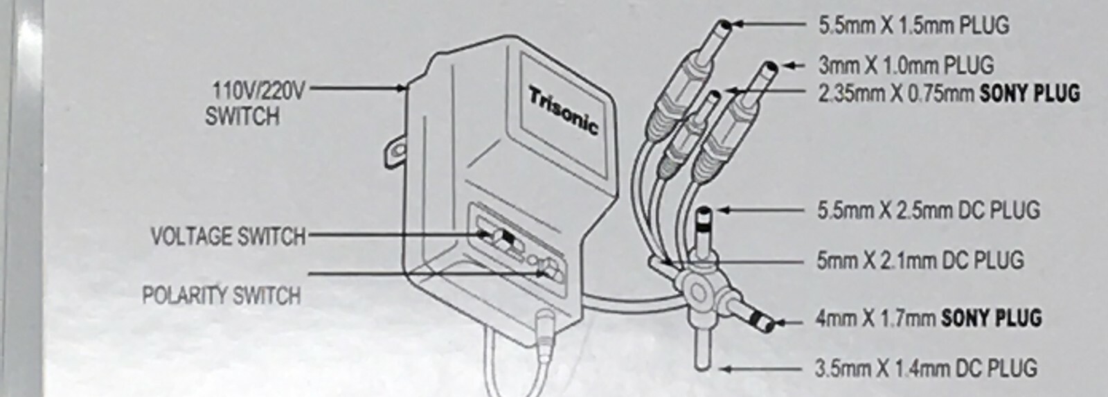 Universal AC/DC power adapter output 3V 4.5V 6V 7.5V 9V 12V 500mA 2 sony plug