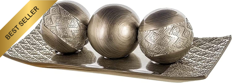 (Brushed Silver) - Dublin Decorative Tray and Orbs/Balls Set of 3, Centrepiece B