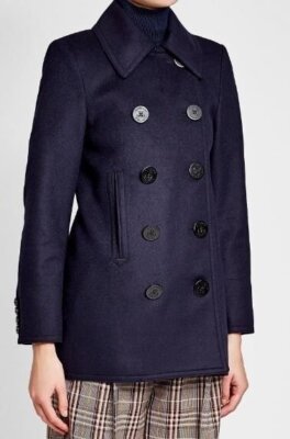 Pre-owned Burberry Kingsvale Pea Coat Wool Cashmere Navy Blue $950 2 Us