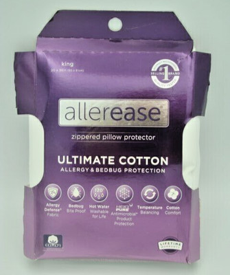 AllerEase Ultimate Cotton Zippered Pillow Protector White (1) King (20''x36'') NEW