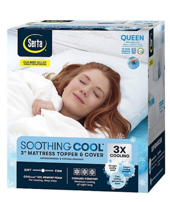Serta 3 inch Soothing Cool Gel Memory Foam Mattress Topper QUEEN
