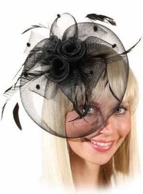 Ladies Black Feather Races Funeral Halloween Mini Hat Fancy Dress