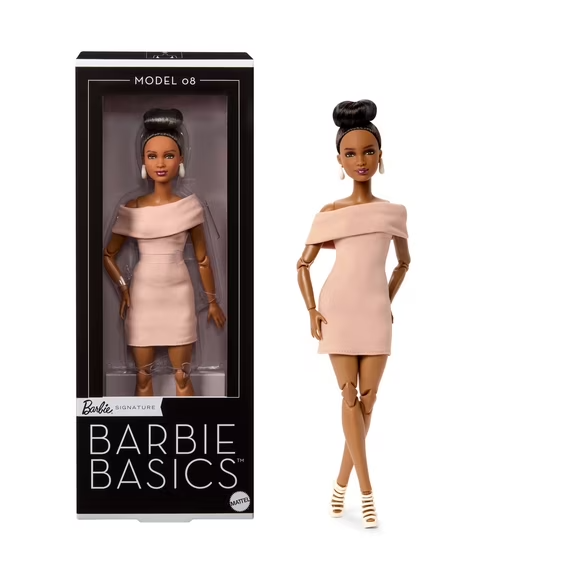 Barbie Basic Collectible Doll Model 08 Brown Hair in Tan Dress and Strappy Heels