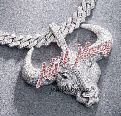 Pre-owned Nsg Customized Men's 3.35ct Cubic Zirconia 3d Face Shape Pendant 925 Silver In White