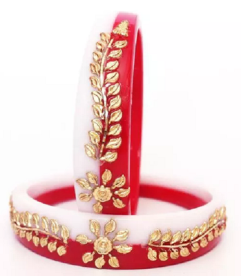 Indian Traditional Red White Bangles Set For Women Daily Wear