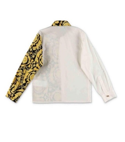Pre-owned Versace Contrasting Cotton Panels  Shirt In White+blackgold