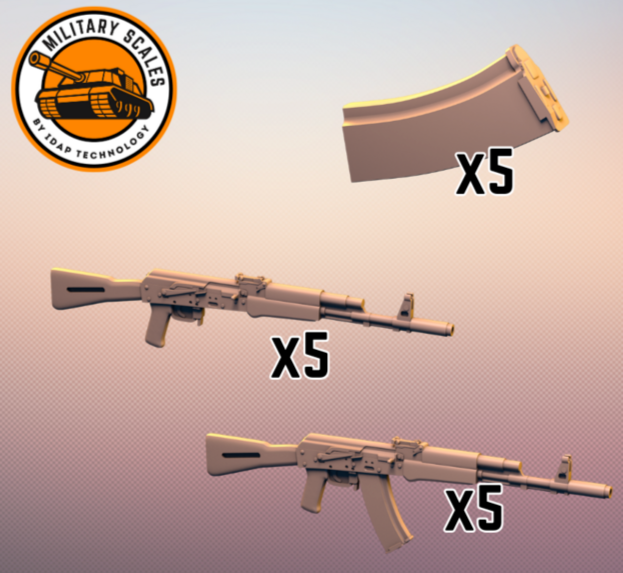 Military Scales 1/72 AK-47 Russian Soviet Rifle Set 10pcs 3d