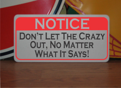 DONT LET THE CRAZY OUT... Metal Sign for Haunted House Halloween Office hospital