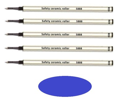 5 - Genuine Schmidt 5888 Safety Ceramic Rollerball Refills - BLUE Medium - 888