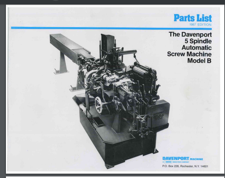 Davenport Model B, Screw Machine 85 page Part List Manual