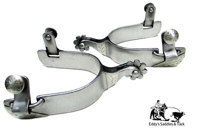Working Cowboy Raw Steel Roper Spurs with Stainless Trim Replaceable Rowels