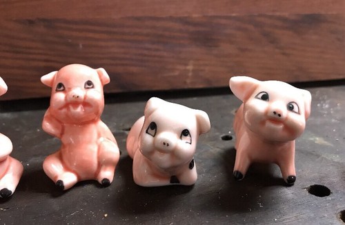 5 Vintage Miniature Bone China  Pink Pigs