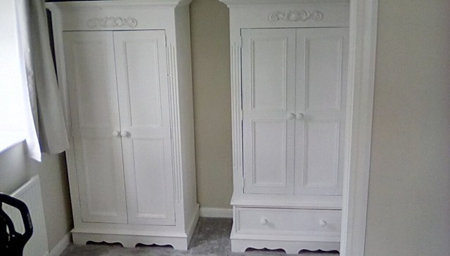 2 X White Painted Heavy Duty Pine Wardrobes In