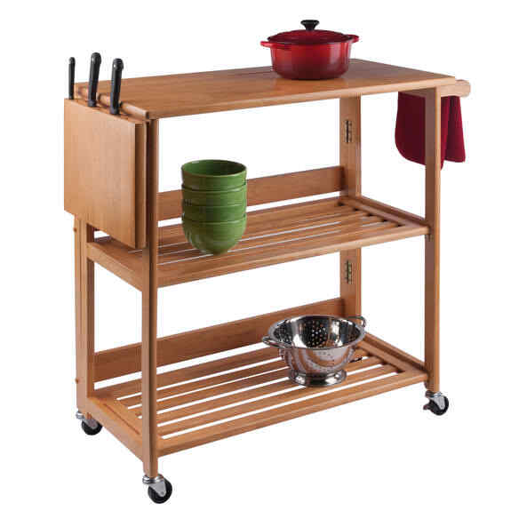 Folding Kitchen Cart Utility Serving Bar Island Storage ...