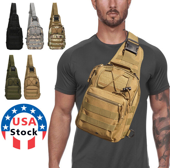 Men Backpack Molle Tactical Sling Chest Pack Shoulder Bag Outdoor Hiking Travel