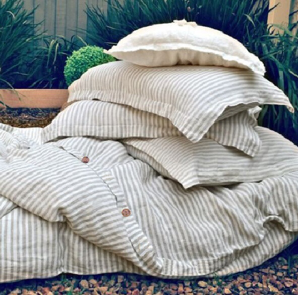 100% Leinen Bettwäsche 155x220+80x80 Stehsaum Bettwäschegarnitur Beige-Weiß Neu