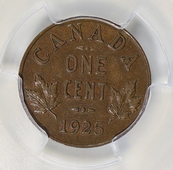 Canada 1925 Small Cent PCGS AU-53