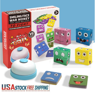 Wooden Face Changing Magic Cube Game with Bell Wood Blocks Stacking Toys