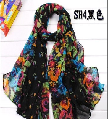 ladies Women Pure Candy Long Crinkle Scarf Wrap Voile Wraps Shawl Rubber Black