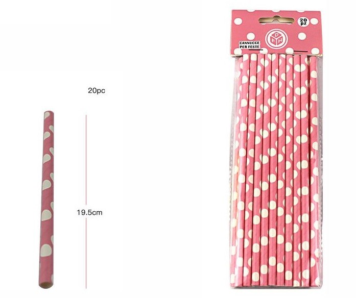 Set 20 Pezzi Cannucce Rosa Pois Carta Feste Compleanni Party dfh
