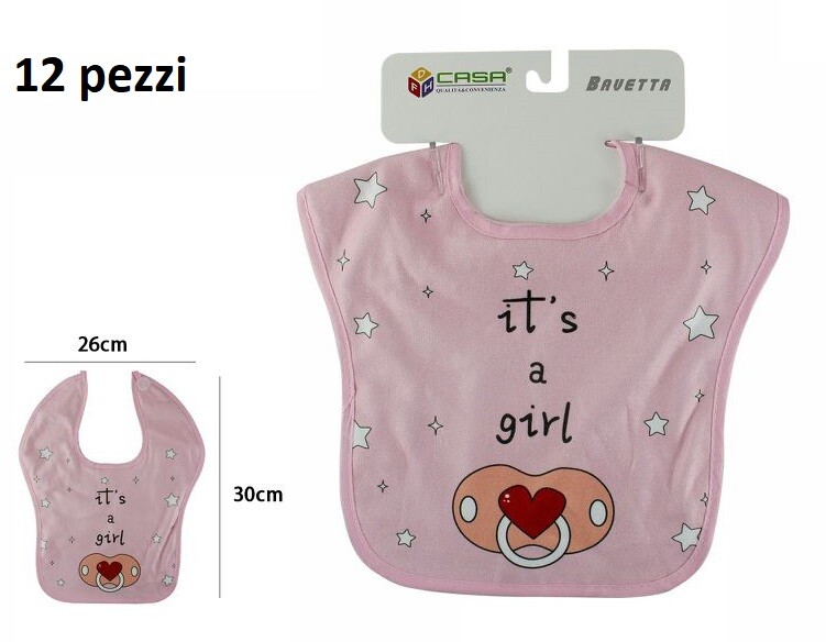 Set 12 Pezzi Bavetto Bavaglino Neonato Pappa Bambini It's A Girl Rosa dfh