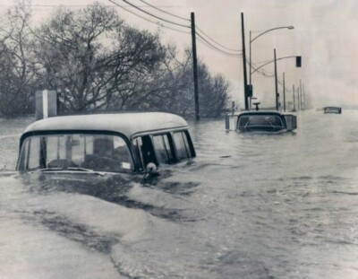 Black and White Photo Automobiles Cars in Flood Waters  8x10 Reprint A-9