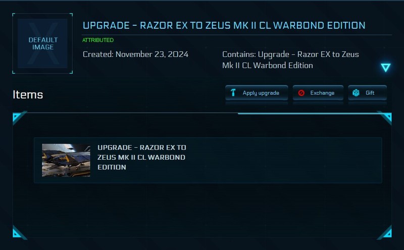 Star Citizen Ccu Upgrade Razor Ex To Zeus Mk Ii Cl Warbond Edition