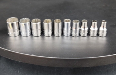 Snap On 10 Pc 1/4'' Dr SAE 12 Pt Shallow Chrome Socket Set 3/16''- 9/16''