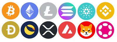 12 PACK LOT Top Crypto Sticker Bitcoin XRP Cardano Doge ETH Decal Cryptocurrency