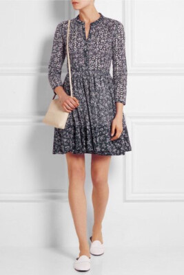 Maje Rayana Pleated Floral-Lace Dress in Navy sz 2