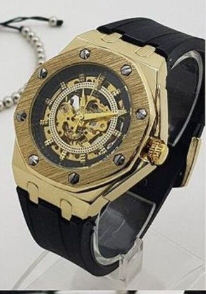 Orologio Polso ZCC 4407 Uomo Automatico Elegante Casual Dorato Nero lac