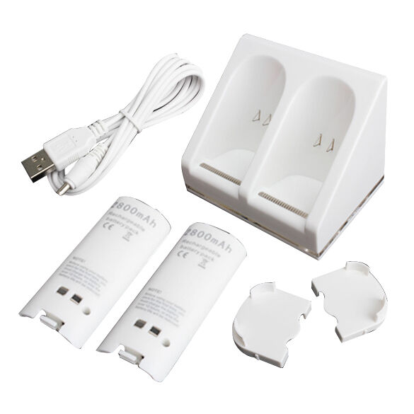 Box Charger Docking Station + 2x Rechargeable Battery  For Wii Remote Uk Seller