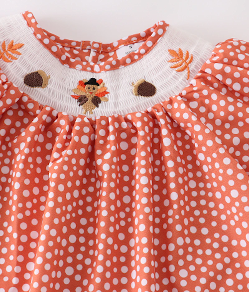 NEW Boutique Thanksgiving Turkey Girls Smocked Embroidered Dress