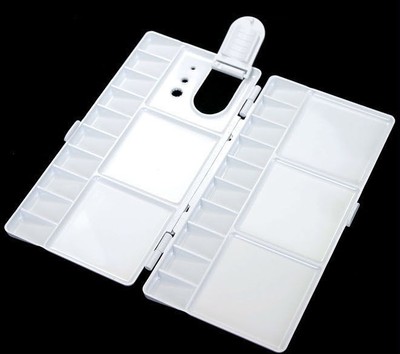Medium Plastic Folding Palette Watercolor Rectangular Tray Brush Slots 25 Wells