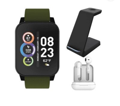 iTech Fusion 2 Fashion Smart Watch w/ Wireless Earbuds & Charging System - Olive