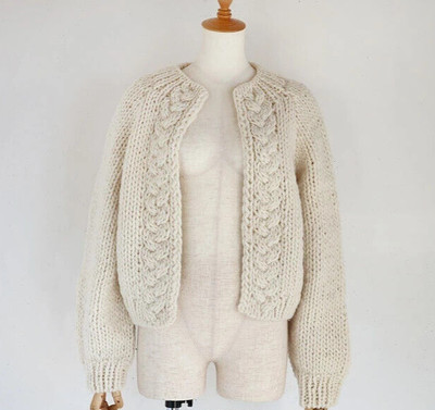 ICHI Antiquites Low Gauge Peru Hand Knit Cardigan Wool100% White color NEW