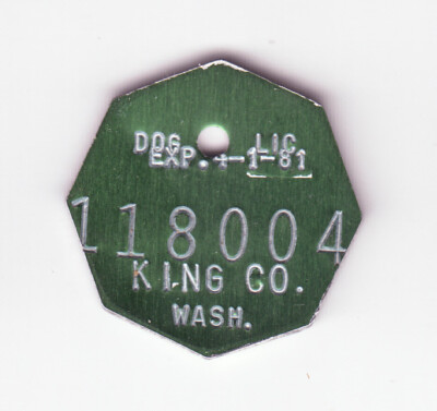 1980-81 KING COUNTY WASHINGTON DOG LICENSE TAG #118004