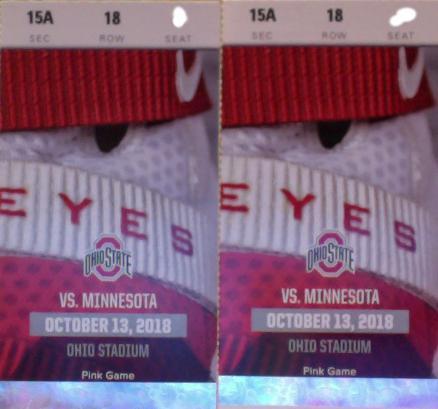 2 Tickets - Section 15A - Ohio State Buckeyes v. Minnesota Gophers Football