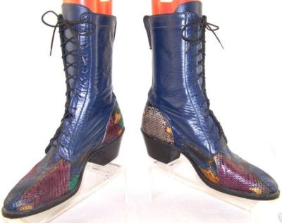 New DAN POST Womens Leather Snake Skin Python Western Cowboy Granny Boots Sz 9 M