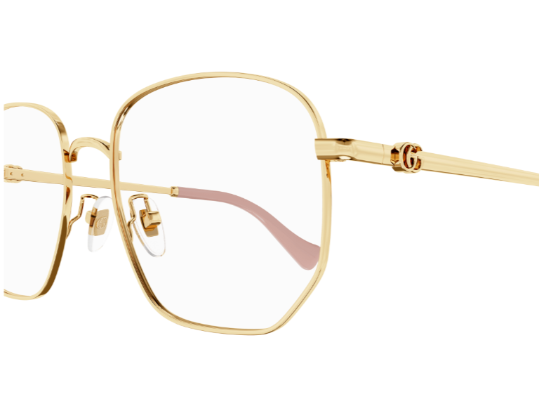 Pre-owned Gucci Gg1434o 001 Gold Squared Women's Eyeglasses In Clear