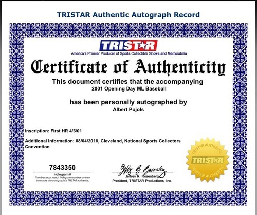 Albert Pujols Signed & Inscr Cardinals Game Used 1st HR Baseball 4/6/01 MLB HOLO