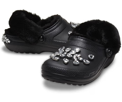 SIMONE ROCHA BLACK FUR LINED CROCS SLIP-ON M7/W9 SIZE