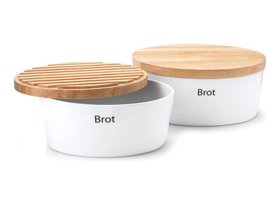 Continenta Keramik Brottopf mit Holzdeckel 36 x 23 x 13 cm Brotkasten