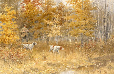 A B Frost Hunter Dogs in Autumn