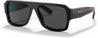Pre-owned Prada Pr 22ys 1ab5s0 Black Plastic Aviator Sunglasses Grey Lens In Gray