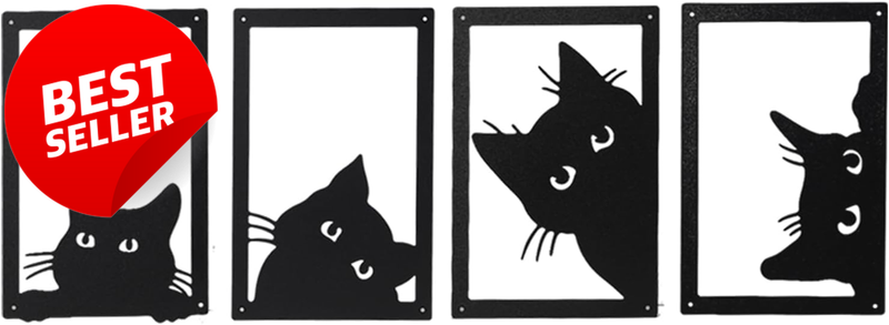 4pc Black Cat Metal Wall Art Decor 11.81x7.87in Home Bedroom Kitchen - US