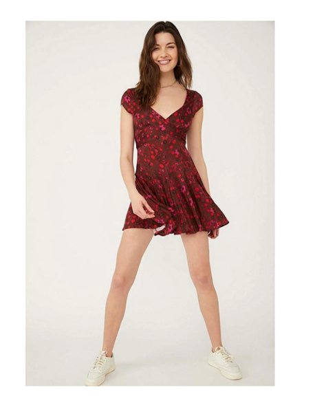 

FREE PEOPLE It Takes Two Мини-платье с глубоким V-образным вырезом и завязками на рукавах с цветочным принтом, Multicolor