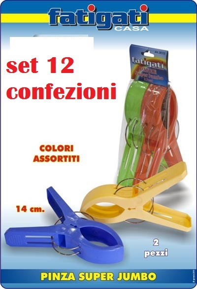 Set 12 Confezioni da 2 Pinza Mollette 14cm Super Jumbo Colorate Bucato moc