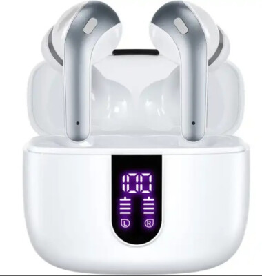 Bluetooth Headphones True Wireless Earbuds 60H Playback LED Power Display White